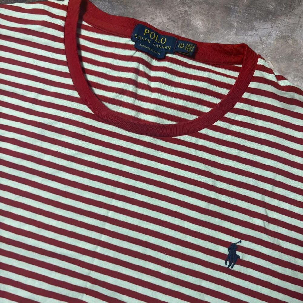 Polo Ralph Lauren T-Shirt Men’s XXL Red White Striped Custom Slim Fit